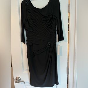 Adrianna Papell black draped cocktail dress with embellishment. Size 12